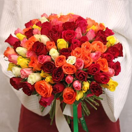 Букет из 101 розы яркий микс 35-40 см (Кения)